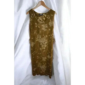 Vintage 90s Y2K Saint Tropez West Sleeveless Dress Size 12 Floral Khaki/Brown